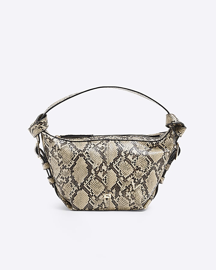 Beige Snake Print Shoulder bag