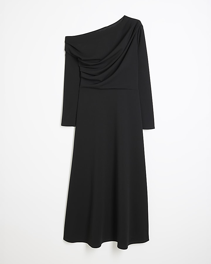 Black off shoulder drape bodycon maxi dress