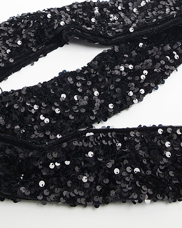 Black sequin skinny scarf