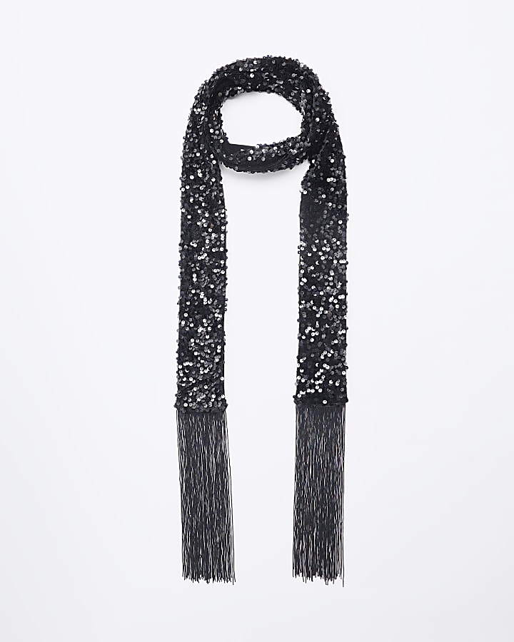 Black sequin skinny scarf