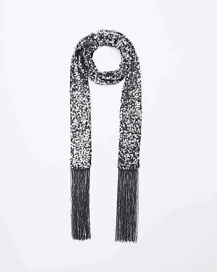 Silver sequin skinny scarf