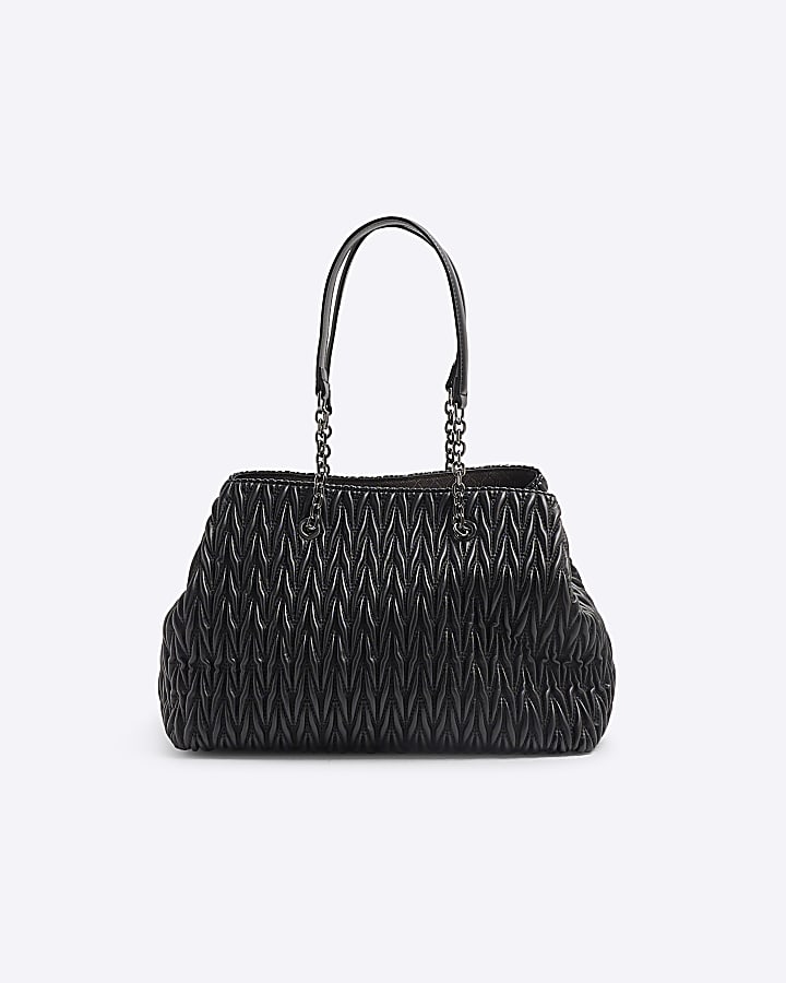 Black Scrunch Quilted Charm Tote Bag