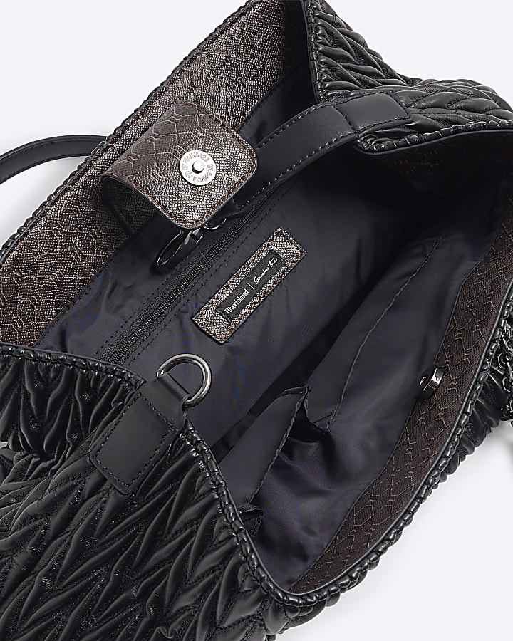 Black Scrunch Quilted Charm Tote Bag