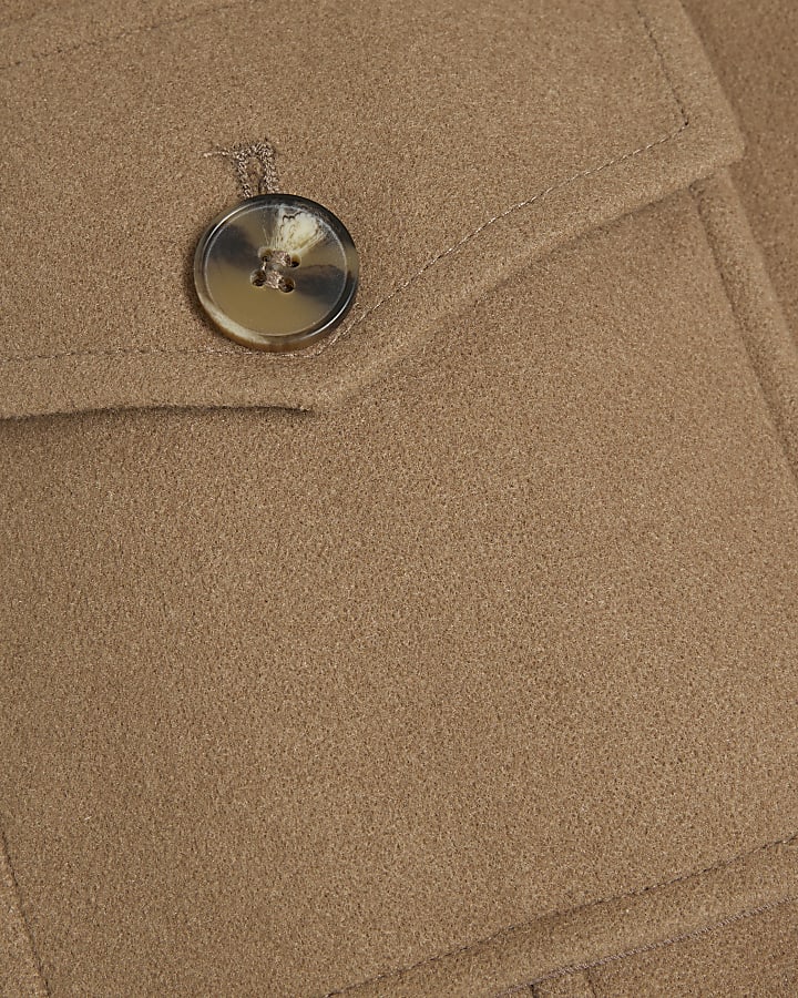 Brown Funnel Neck Cropped Jacket