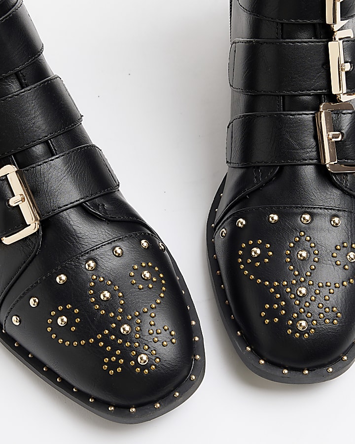 Black Stud Buckle Boots