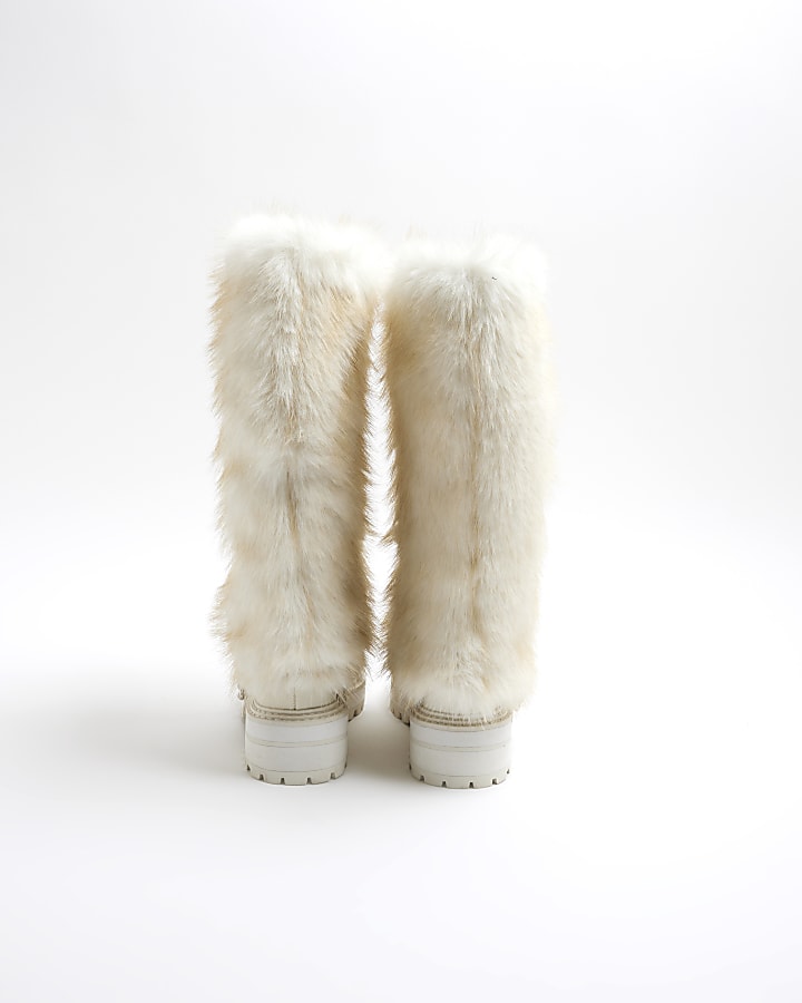 Cream Faux Fur Cuff High Leg Boots