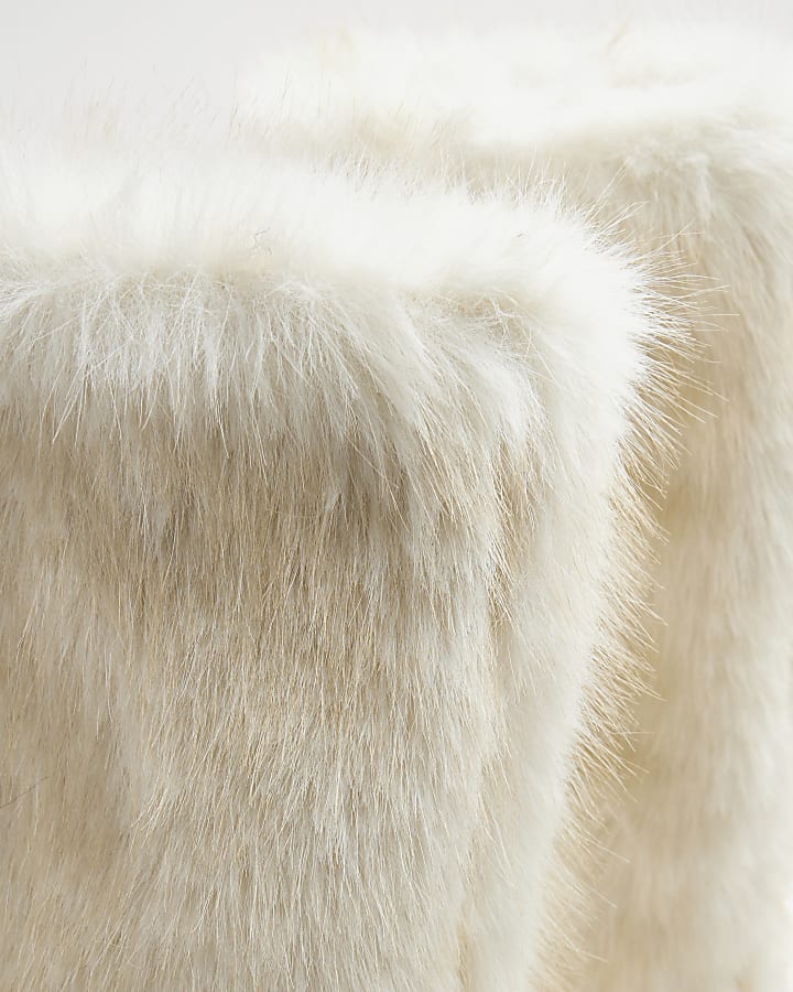 Cream Faux Fur Cuff High Leg Boots