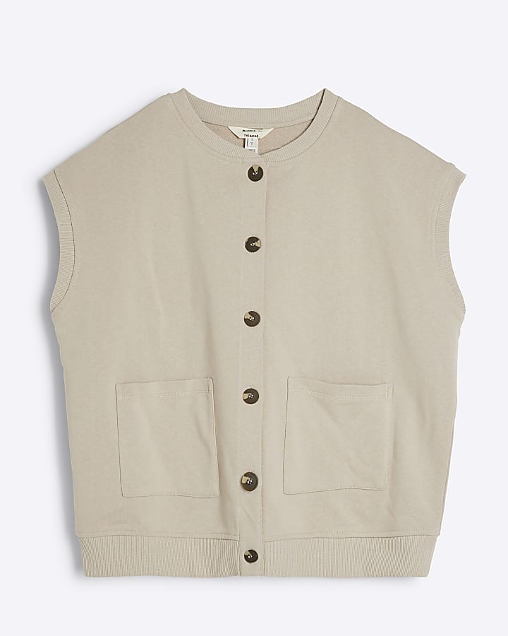 Brown Button Detail Sweatshirt Vest