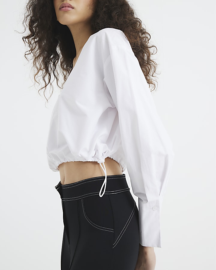 White Reversible Bubble Hem Top