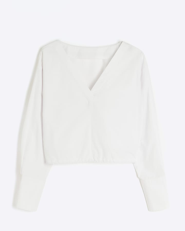 White Bubble Hem Top