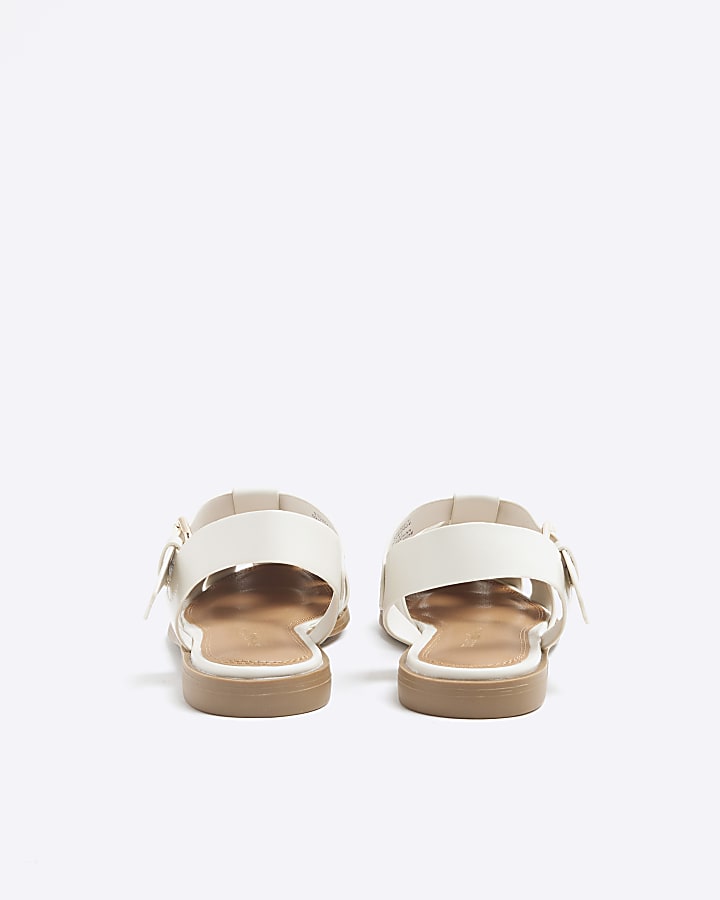 Cream Faux Leather Fisherman Sandals