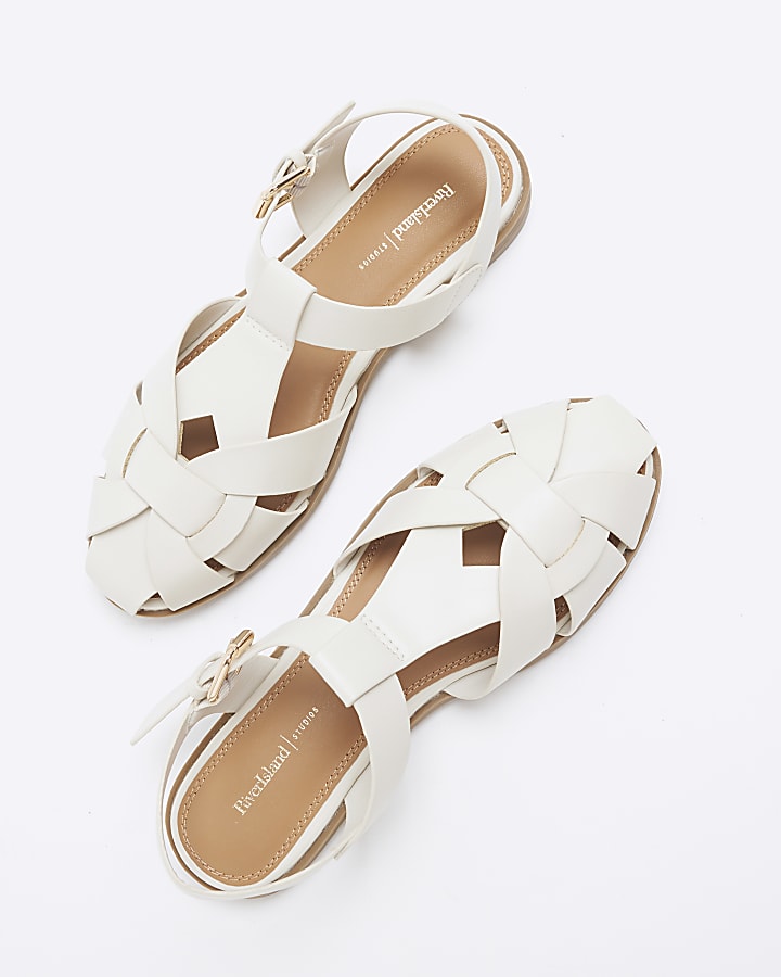 Cream Faux Leather Fisherman Sandals