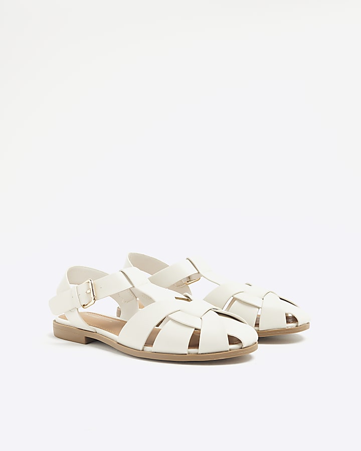 Cream Faux Leather Fisherman Sandals