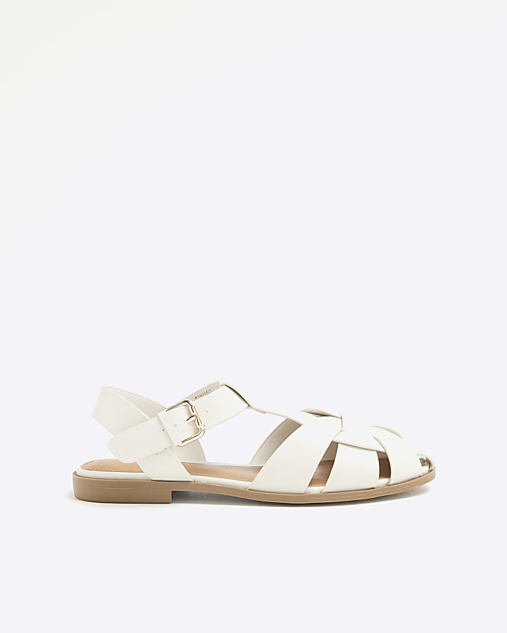 Cream Faux Leather Fisherman Sandals