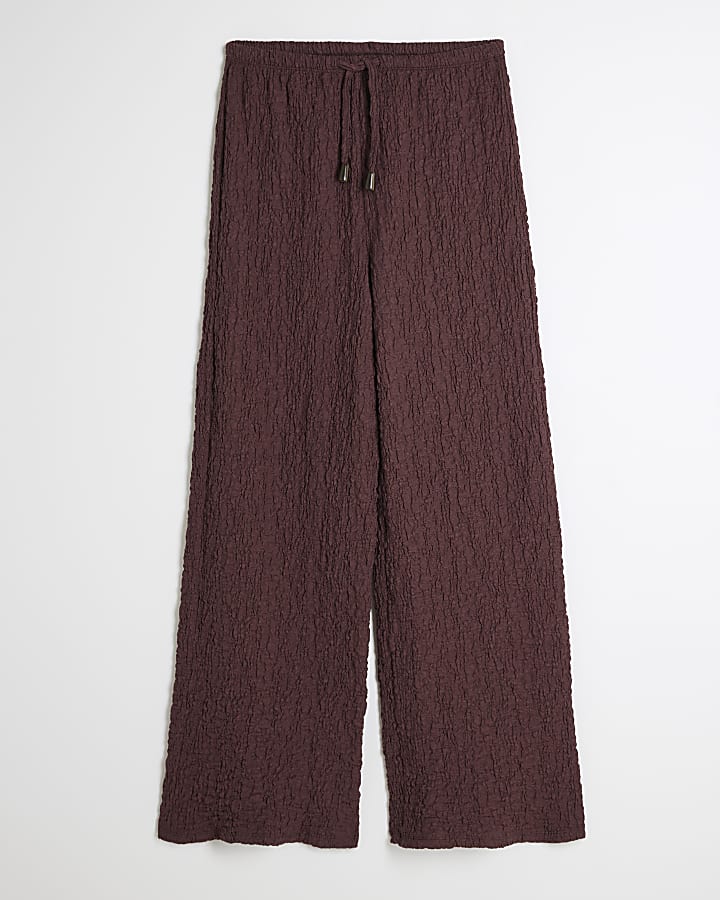 Petite Red Textured Wide Leg Trousers