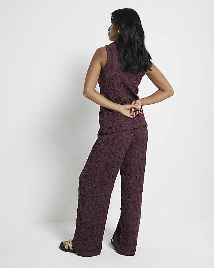 Petite Red Textured Wide Leg Trousers