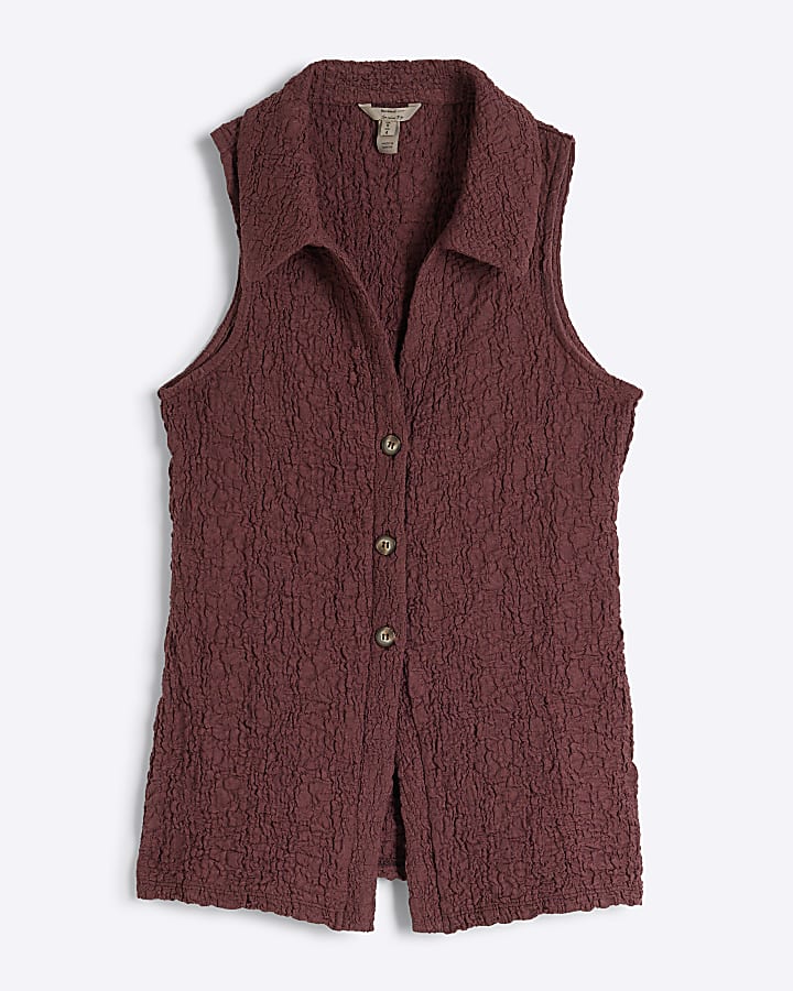 Petite Red Textured Sleeveless Shirt