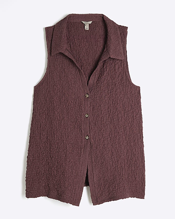 Plus Red Textured Sleeveless Shirt