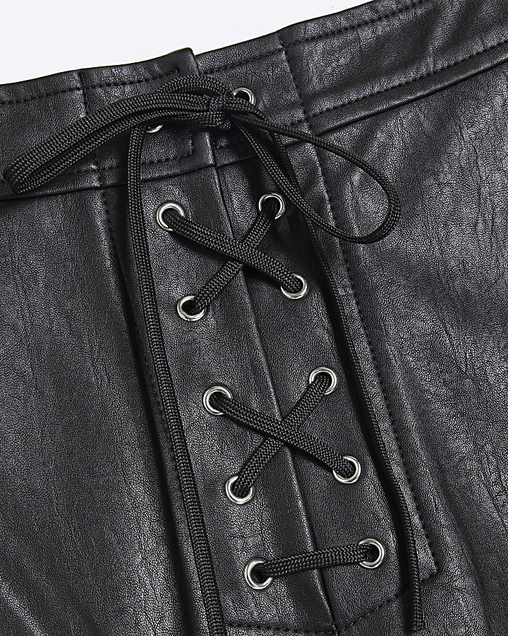 Black Faux Leather Lace Up Western Trousers