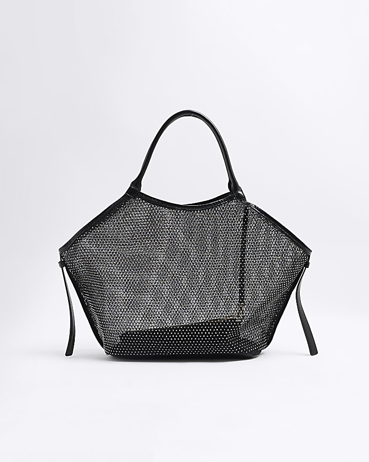 Black Mesh Embellished Shopper Bag