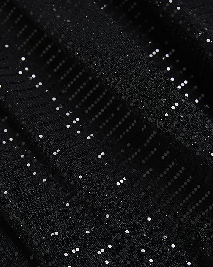Black Bubble Hem Embellished Bandeau Top