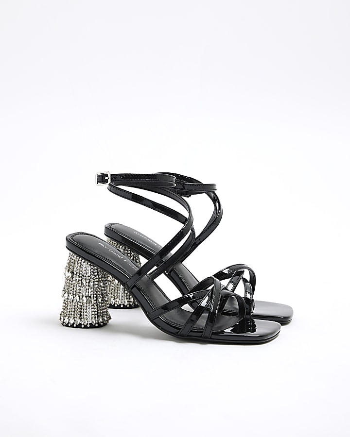 Black Diamante Heeled Mules