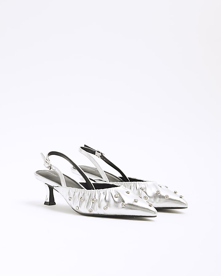 Silver Sling Back Court Stud Shoes
