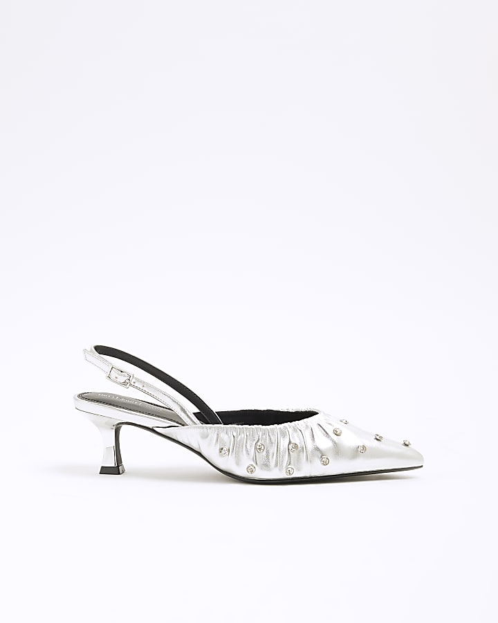 Silver Sling Back Court Stud Shoes