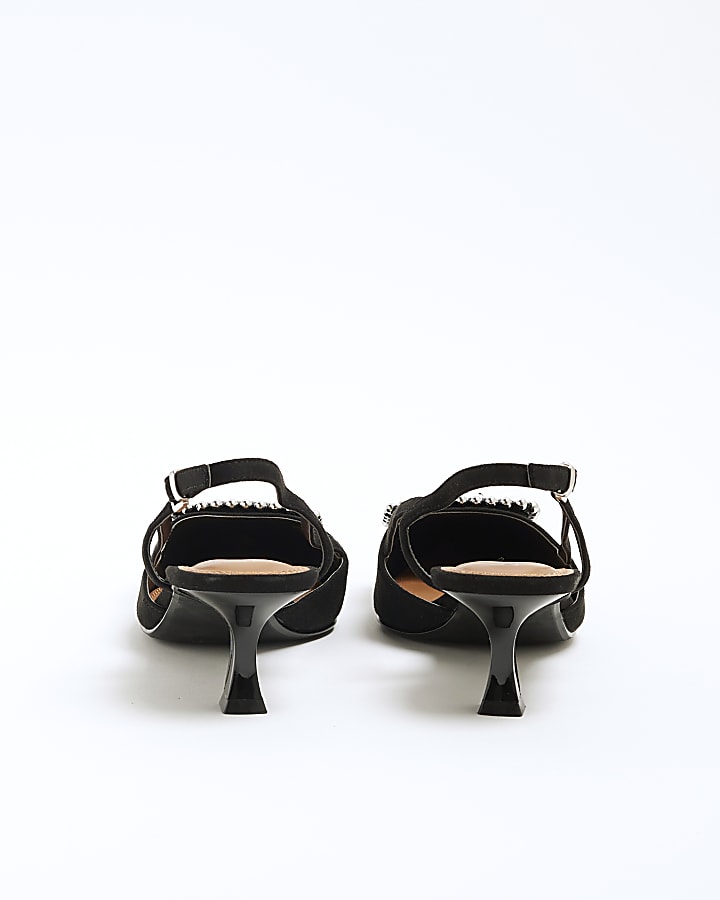 Black Sling Back Court Buckle Shoes