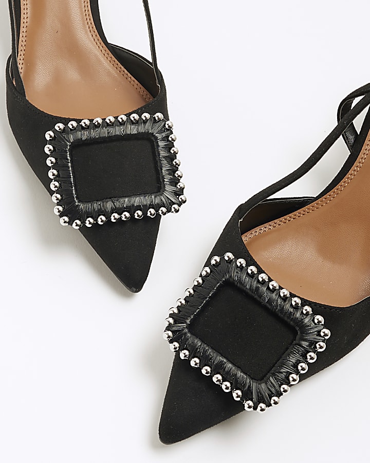Black Sling Back Court Buckle Shoes