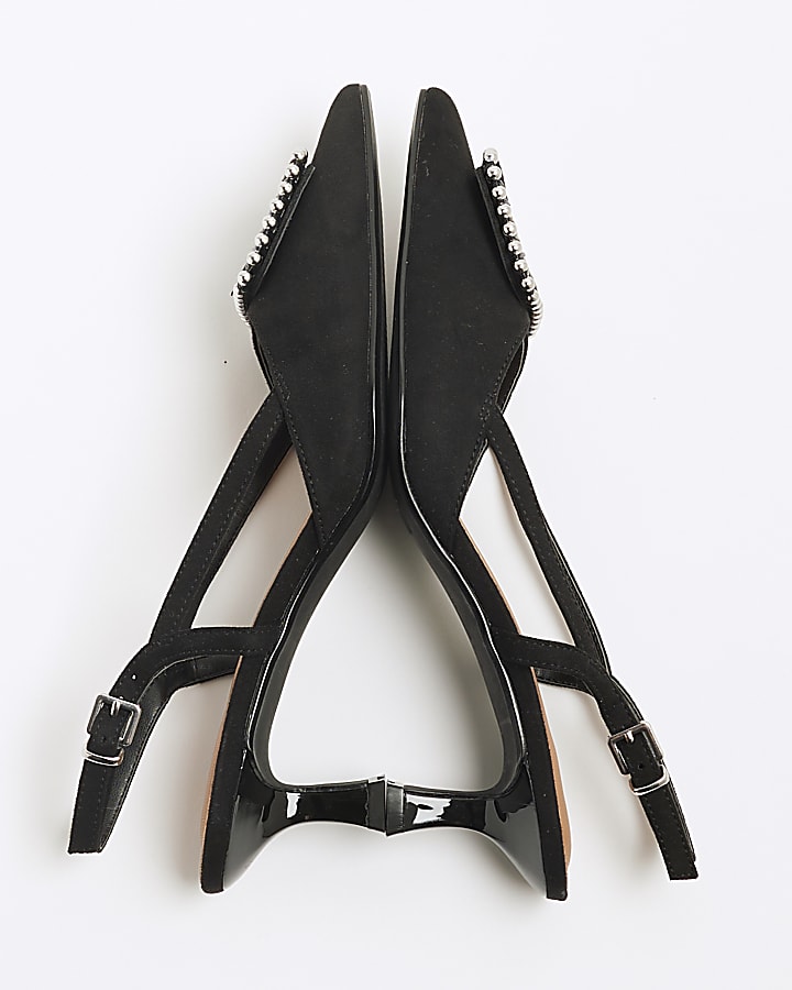 Black Sling Back Court Buckle Shoes