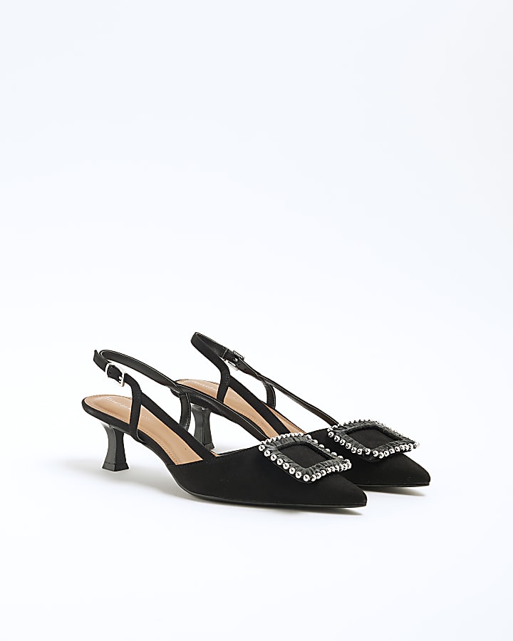 Black Sling Back Court Buckle Shoes
