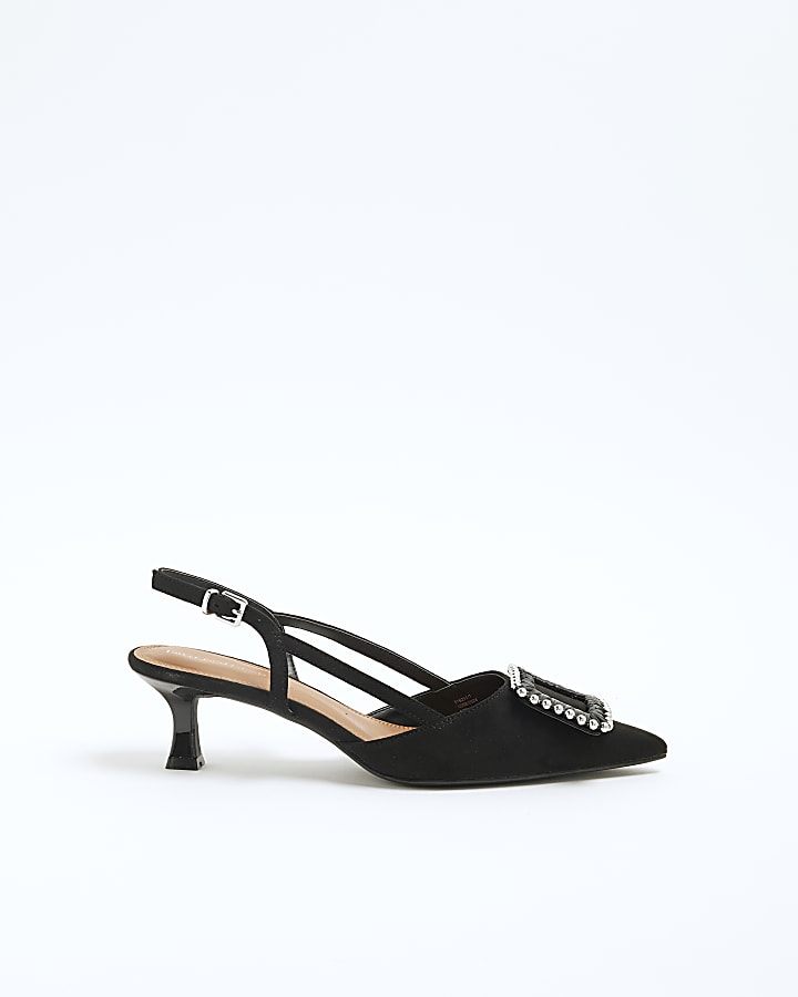 Black Sling Back Court Buckle Shoes