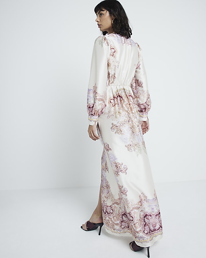 Cream satin paisley twist swing maxi dress