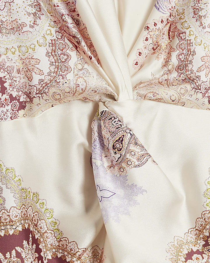 Cream satin paisley twist swing maxi dress