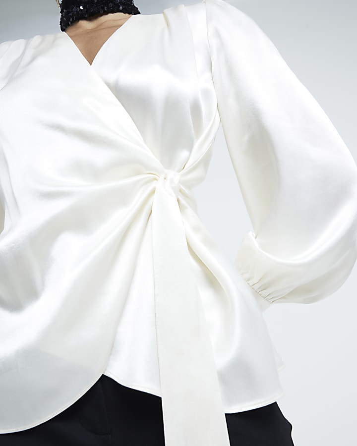 White Long Sleeved Wrap Blouse