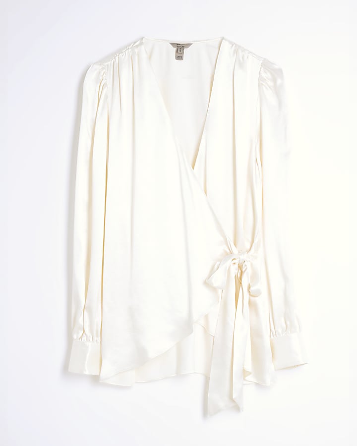 White Long Sleeved Wrap Blouse