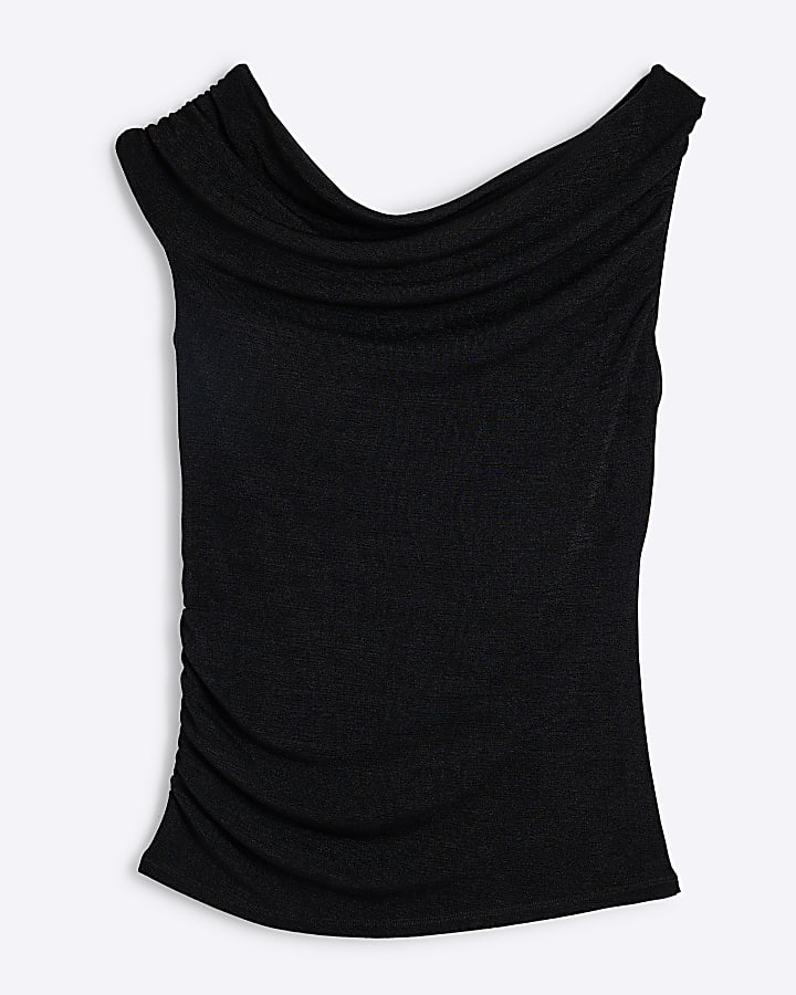 Black one shoulder drape top