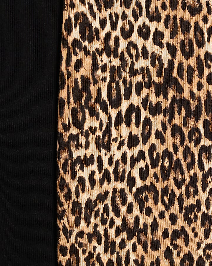 Black and Leopard Ribbed Flared Leggings Pack