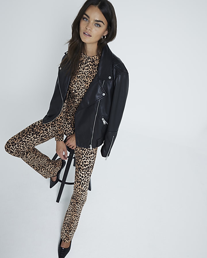 Black and Leopard Ribbed Flared Leggings Pack