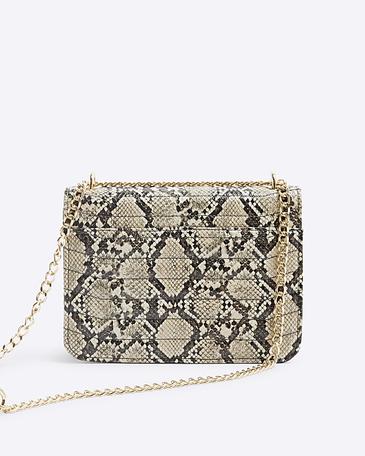 Brown Quilted Snake Shoulder Bag