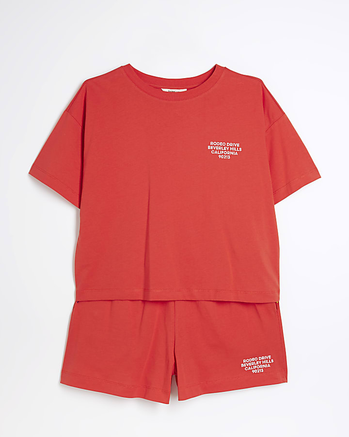 Red rodeo graphic t-shirt and shorts set