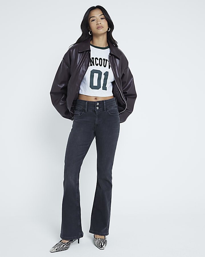 Petite Black Double Waistband Bootcut Jeans