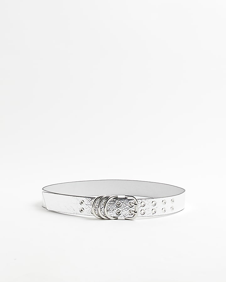 Silver metallic studded belt