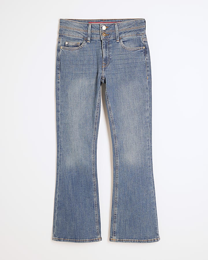 Petite Blue Double Waistband Bootcut Jeans