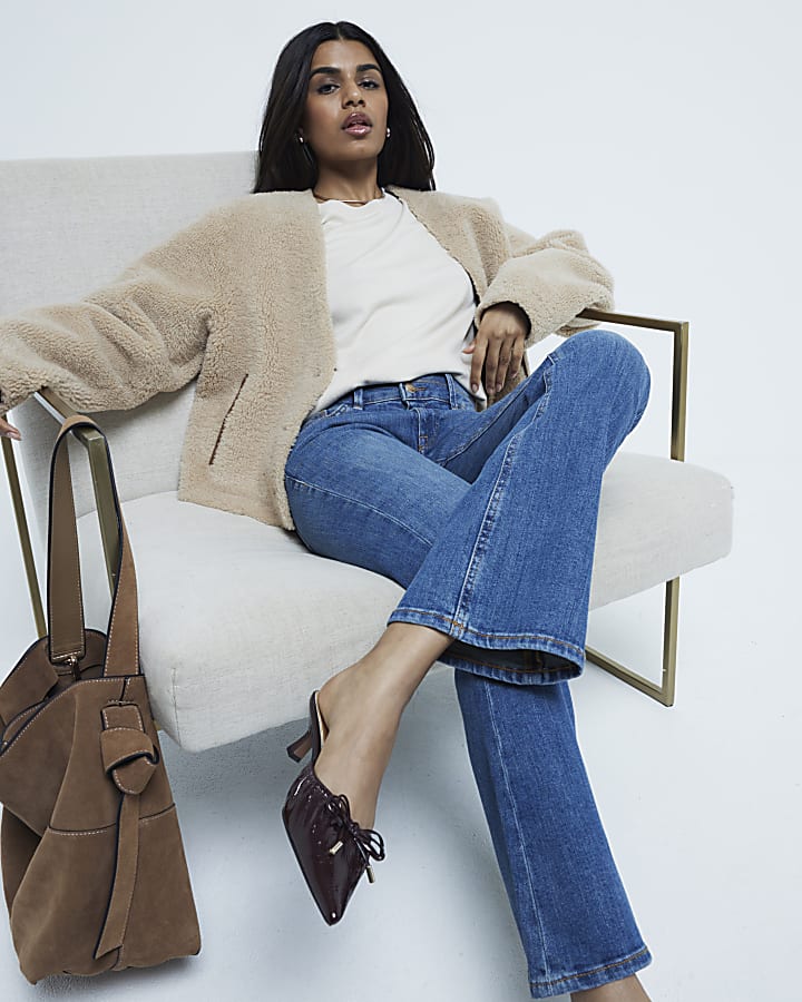 Petite Blue Double Waistband Bootcut Jeans