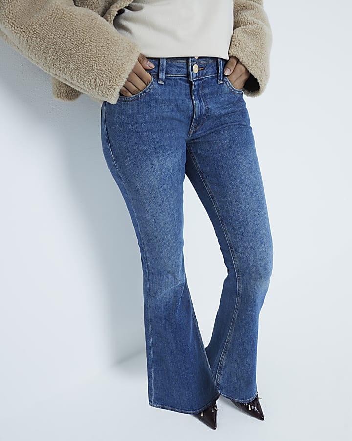 Petite Blue Double Waistband Bootcut Jeans