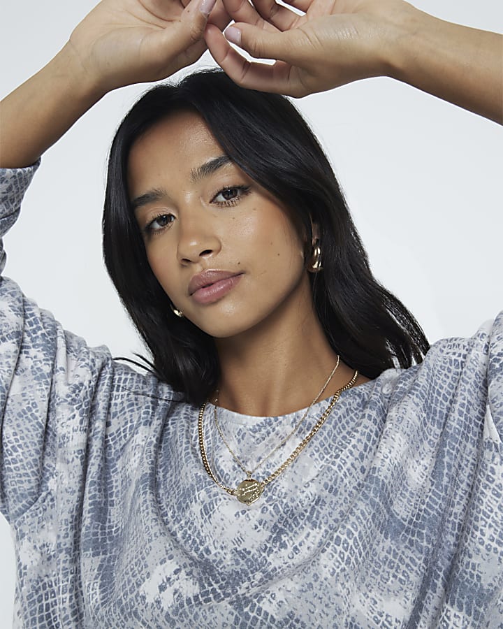 Petite Grey Snake Print Sweatshirt