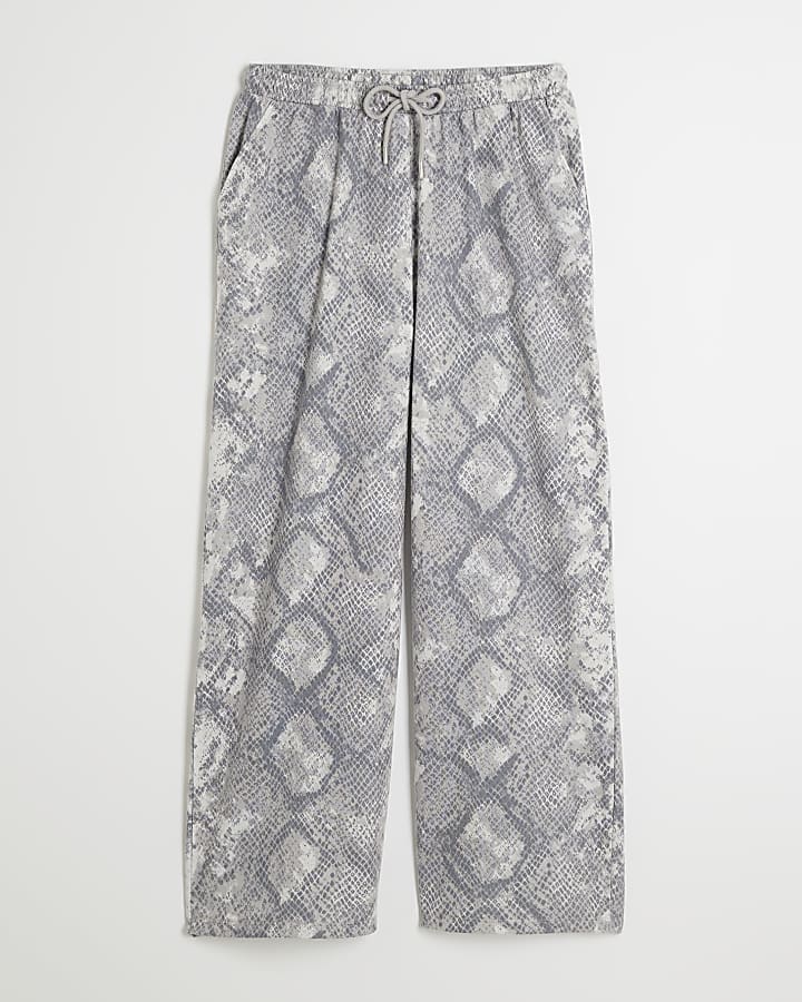 Petite Grey Snake Print Wide Leg Joggers