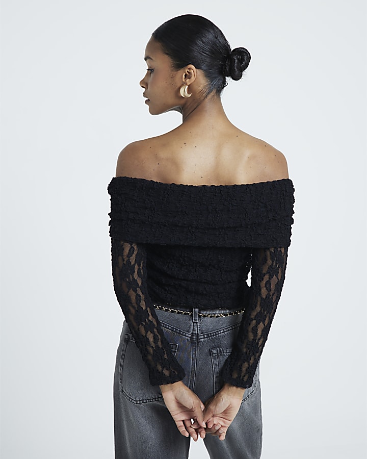 Black Lace Bardot Top